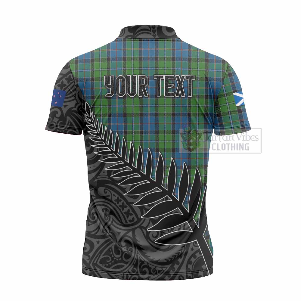 Tartan Vibes Clothing Stirling Crest Tartan Zipper Polo Shirt with New Zealand Silver Fern Half Style
