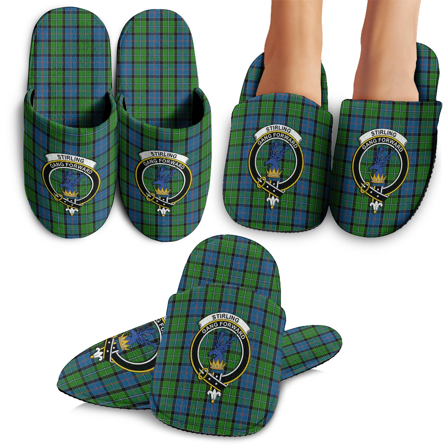 Stirling Tartan Home Slippers with Family Crest - Tartanvibesclothing Shop