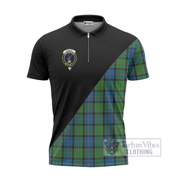 Stirling Tartan Zipper Polo Shirt with Family Crest and Military Logo Style - Tartanvibesclothing Shop