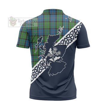 Tartan Vibes Clothing Stirling Tartan Zipper Polo Shirt Featuring Thistle and Scotland Map