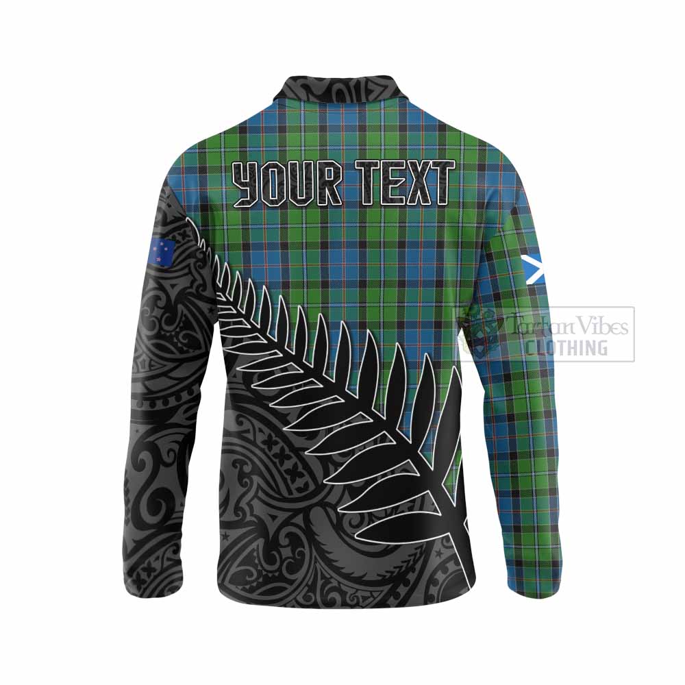 Tartan Vibes Clothing Stirling Crest Tartan Long Sleeve Polo Shirt with New Zealand Silver Fern Half Style