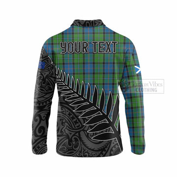 Tartan Vibes Clothing Stirling Crest Tartan Long Sleeve Polo Shirt with New Zealand Silver Fern Half Style