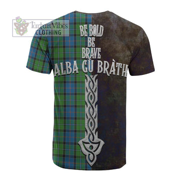 Tartan Vibes Clothing Stirling Tartan Family Crest Cotton T-shirt Alba Gu Brath Be Brave Lion Ancient Style