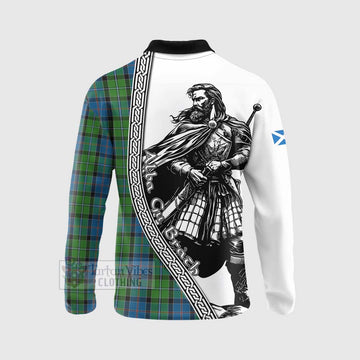 Tartan Vibes Clothing Stirling Tartan Clan Crest Long Sleeve Polo Shirt with Highlander Warrior Celtic Style