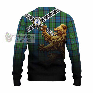 Tartan Vibes Clothing Stirling Crest Tartan Knitted Sweater with Golden Lion Emblem Celtic Style
