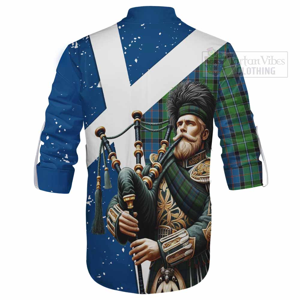 Tartan Vibes Clothing Stirling Tartan Ghillie Kilt Shirt with Family Crest Scottish Bagpiper Vibes