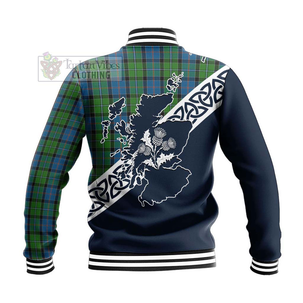 Tartan Vibes Clothing Stirling Tartan Baseball Jacket Featuring Thistle and Scotland Map