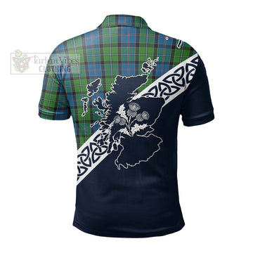 Stirling Tartan Polo Shirt Featuring Thistle and Scotland Map