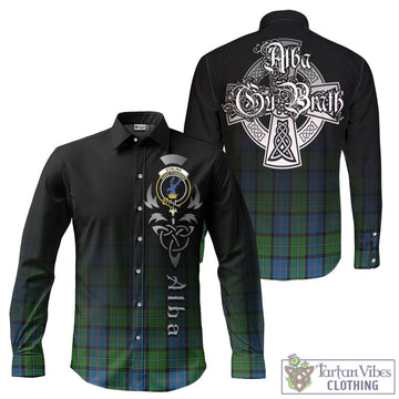 Stirling Tartan Long Sleeve Button Up Featuring Alba Gu Brath Family Crest Celtic Inspired