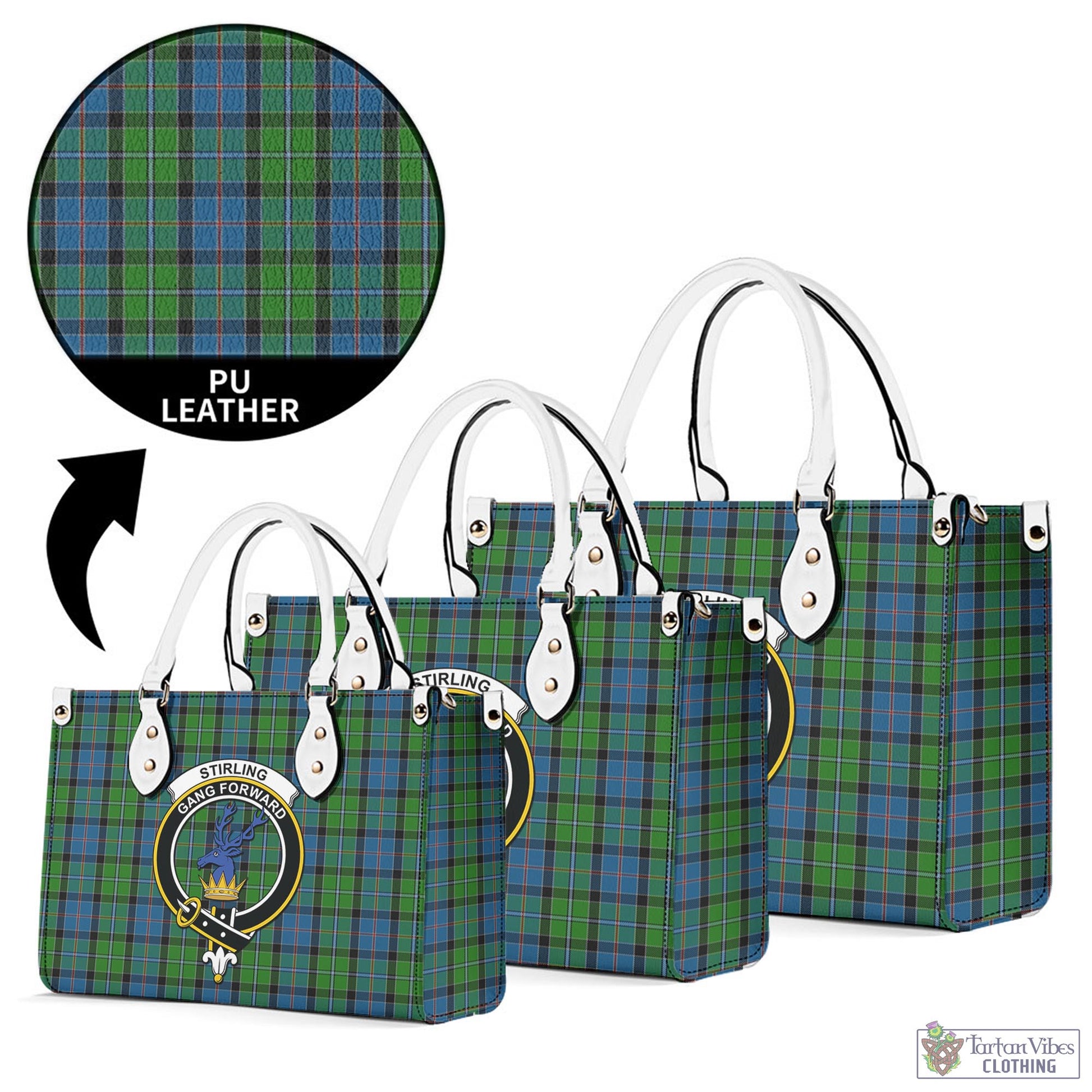 Tartan Vibes Clothing Stirling Tartan Luxury Leather Handbags with Family Crest