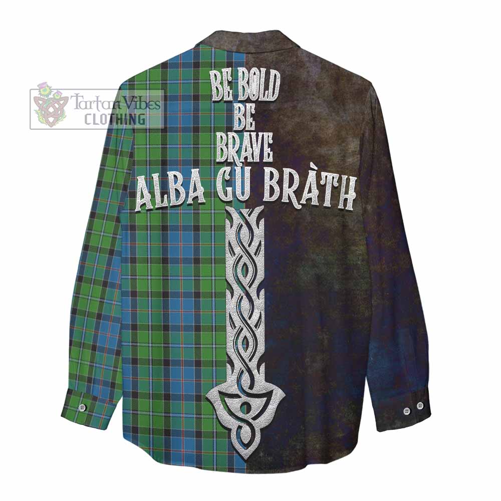 Tartan Vibes Clothing Stirling Tartan Family Crest Women's Casual Shirt Alba Gu Brath Be Brave Lion Ancient Style