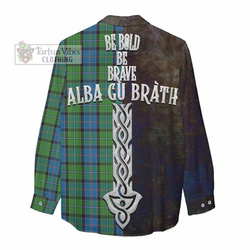 Tartan Vibes Clothing Stirling Tartan Family Crest Women's Casual Shirt Alba Gu Brath Be Brave Lion Ancient Style