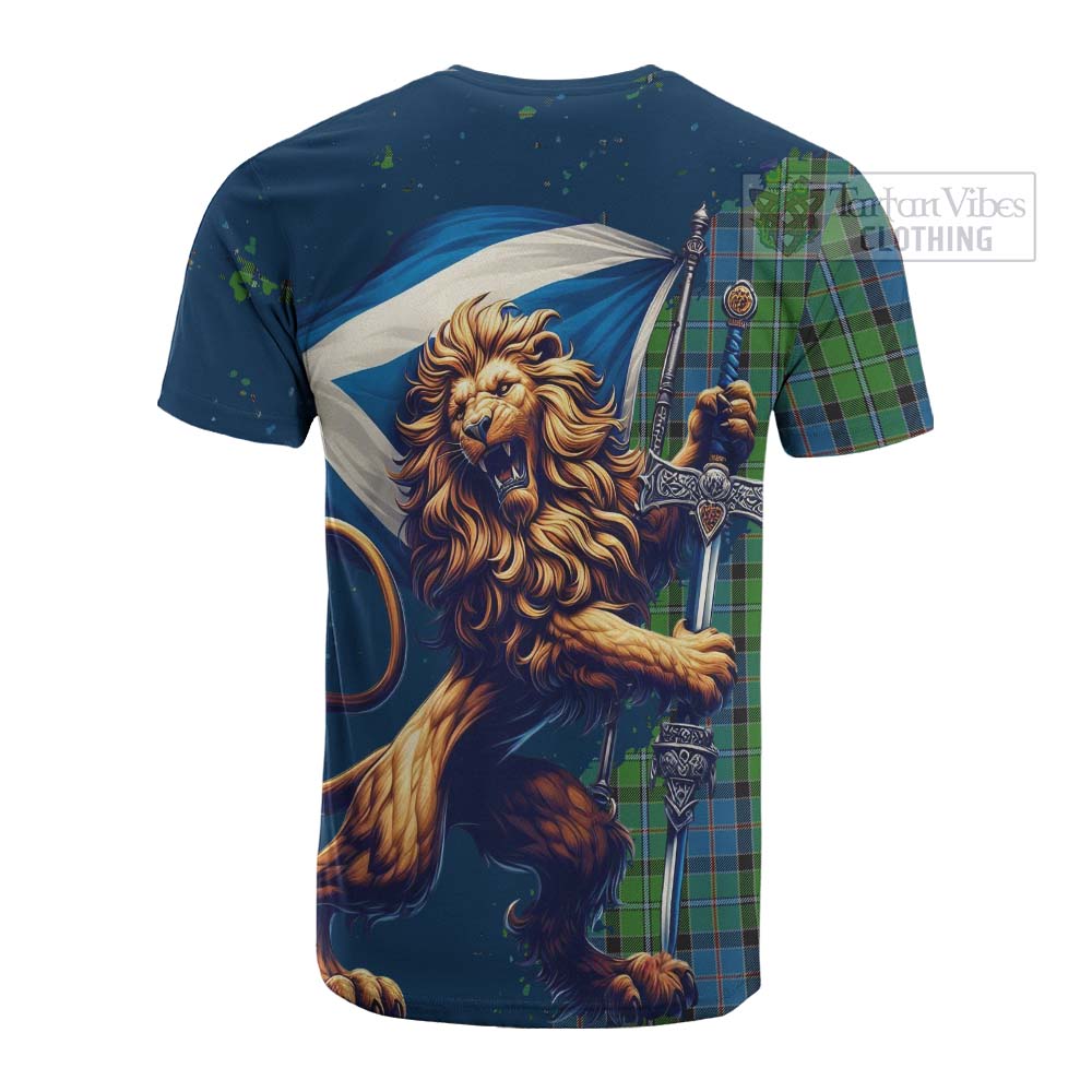Tartan Vibes Clothing Stirling Tartan Family Crest Cotton T-shirt with Scottish Majestic Lion