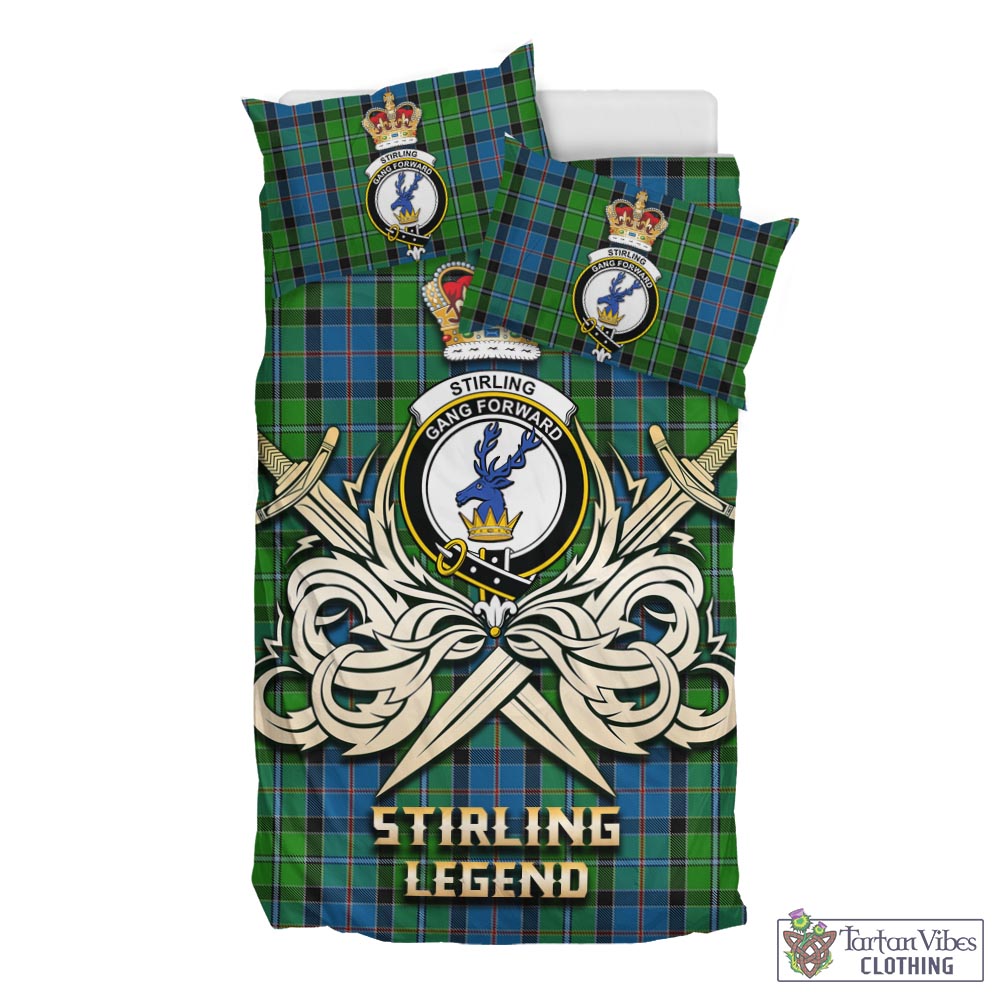 Tartan Vibes Clothing Stirling Tartan Bedding Set with Clan Crest and the Golden Sword of Courageous Legacy