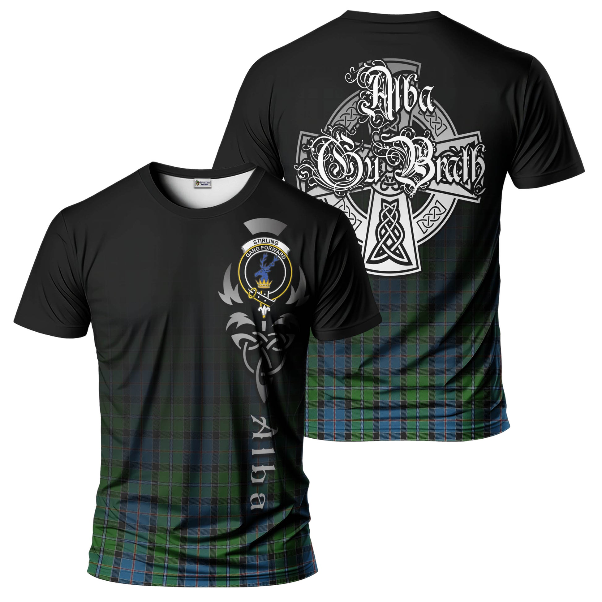 Tartan Vibes Clothing Stirling Tartan T-Shirt Featuring Alba Gu Brath Family Crest Celtic Inspired