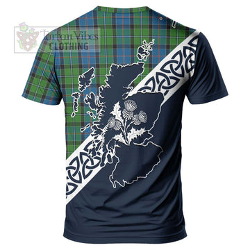Stirling Tartan T-Shirt Featuring Thistle and Scotland Map