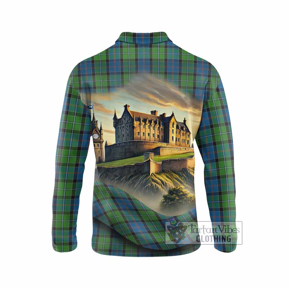 Tartan Vibes Clothing Stirling Tartan Family Crest Long Sleeve Polo Shirt with Scottish Ancient Castle Style