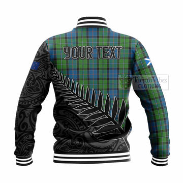 Tartan Vibes Clothing Stirling Crest Tartan Baseball Jacket with New Zealand Silver Fern Half Style