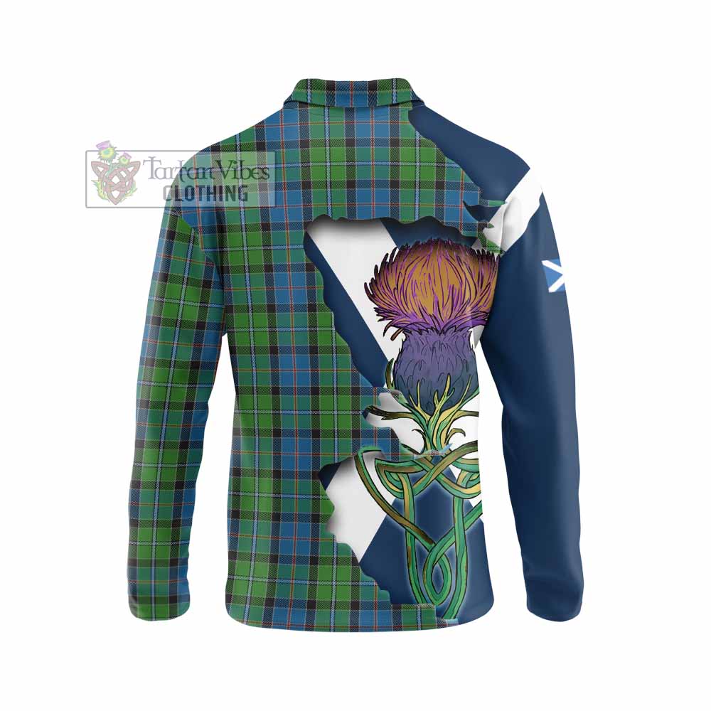 Tartan Vibes Clothing Stirling Tartan Family Crest Long Sleeve Polo Shirt Scottish Thistle Celtic Inspired