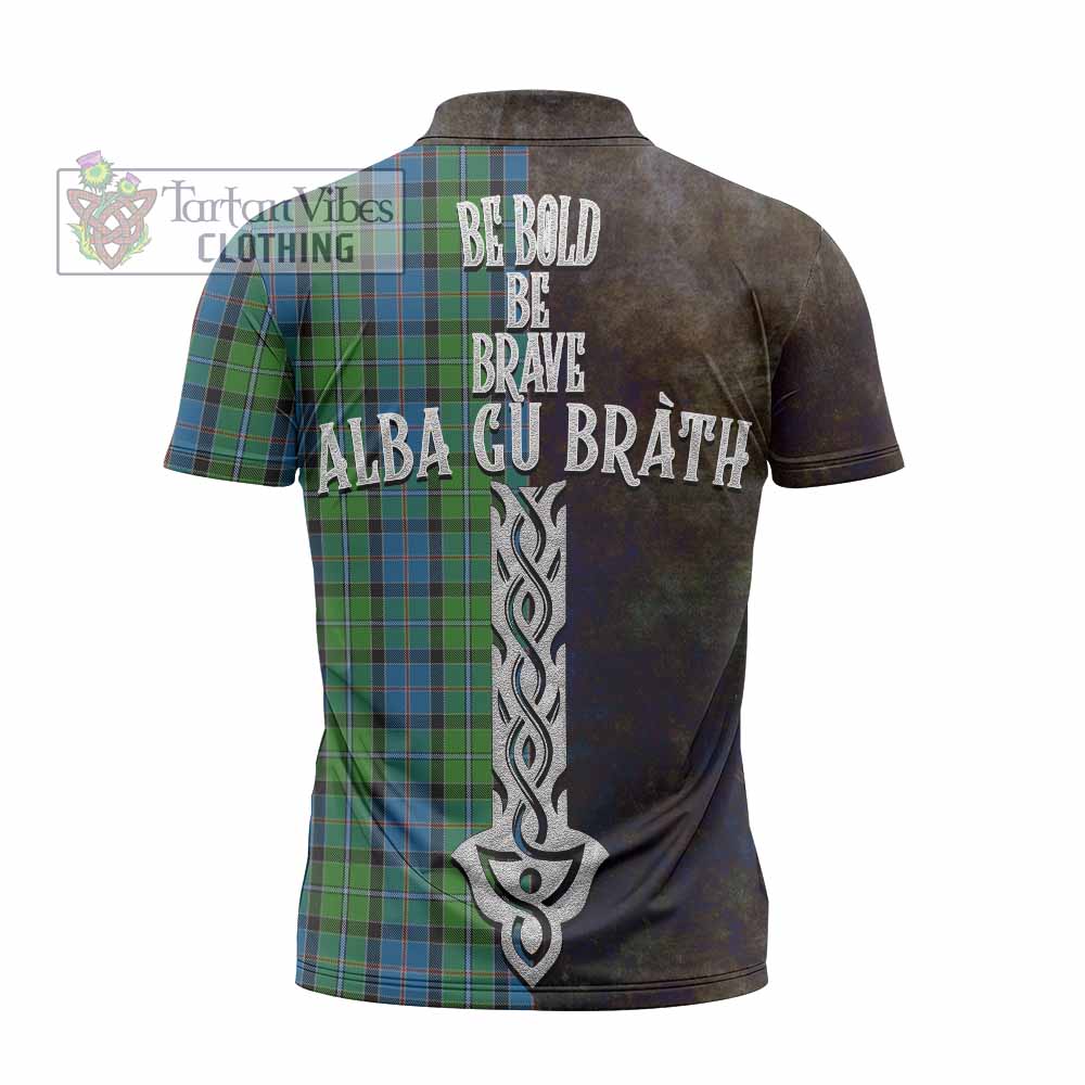 Tartan Vibes Clothing Stirling Tartan Family Crest Zipper Polo Shirt Alba Gu Brath Be Brave Lion Ancient Style
