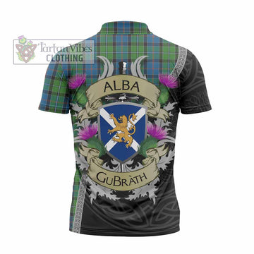 Tartan Vibes Clothing Stirling Tartan Family Crest Zipper Polo Shirt Lion Rampant Royal Thistle Shield Celtic Inspired
