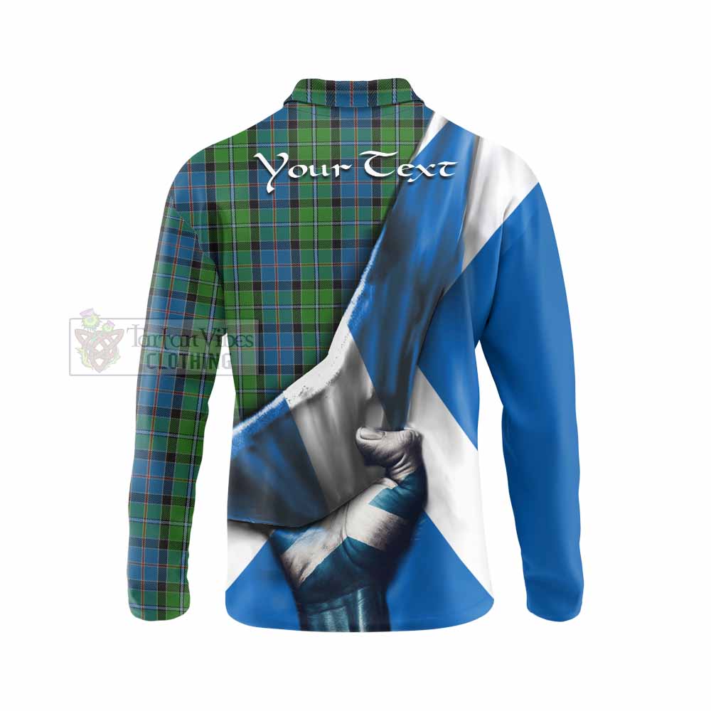 Tartan Vibes Clothing Stirling Tartan Long Sleeve Polo Shirt with Family Crest Scotland Patriotic Style