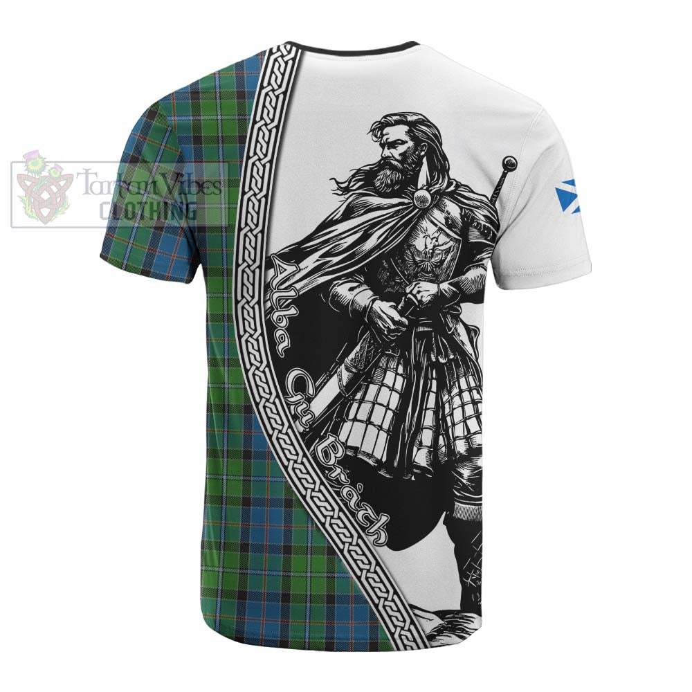 Stirling Tartan Clan Crest Cotton T-shirt with Highlander Warrior Celtic Style