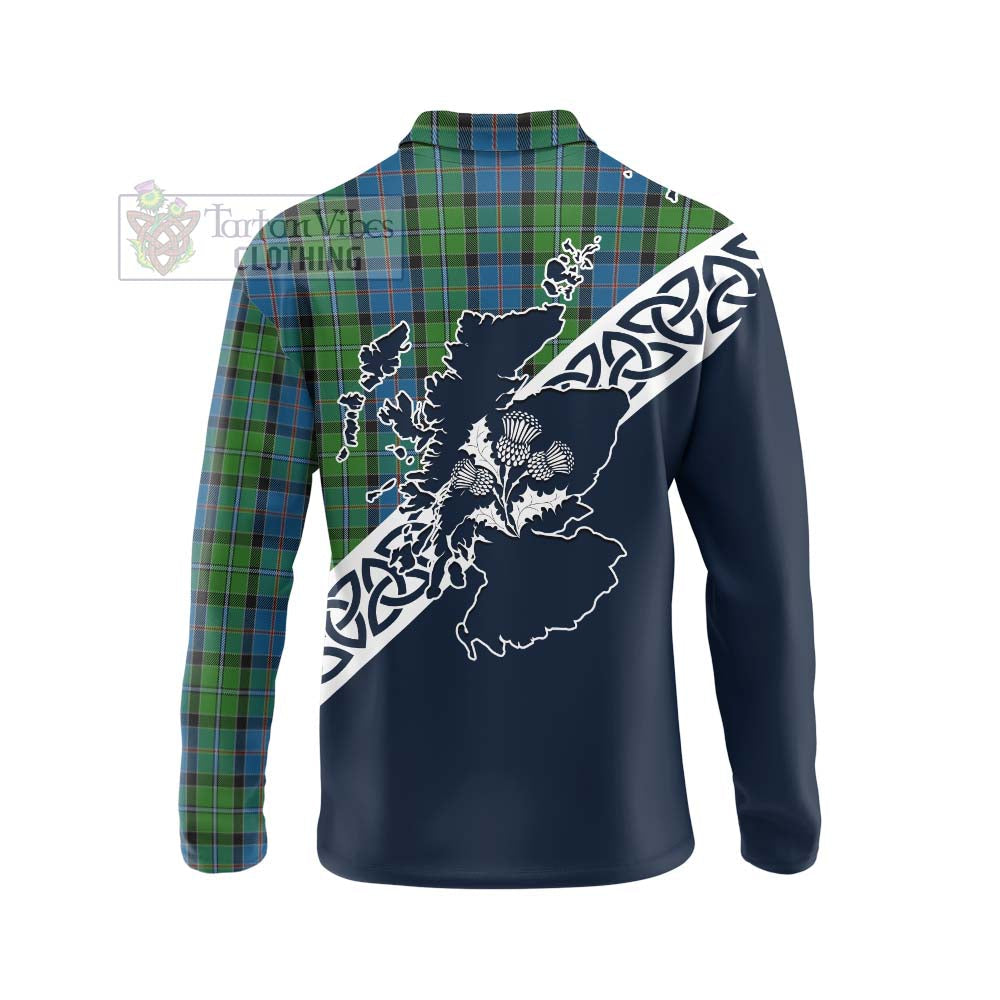 Tartan Vibes Clothing Stirling Tartan Long Sleeve Polo Shirt Featuring Thistle and Scotland Map