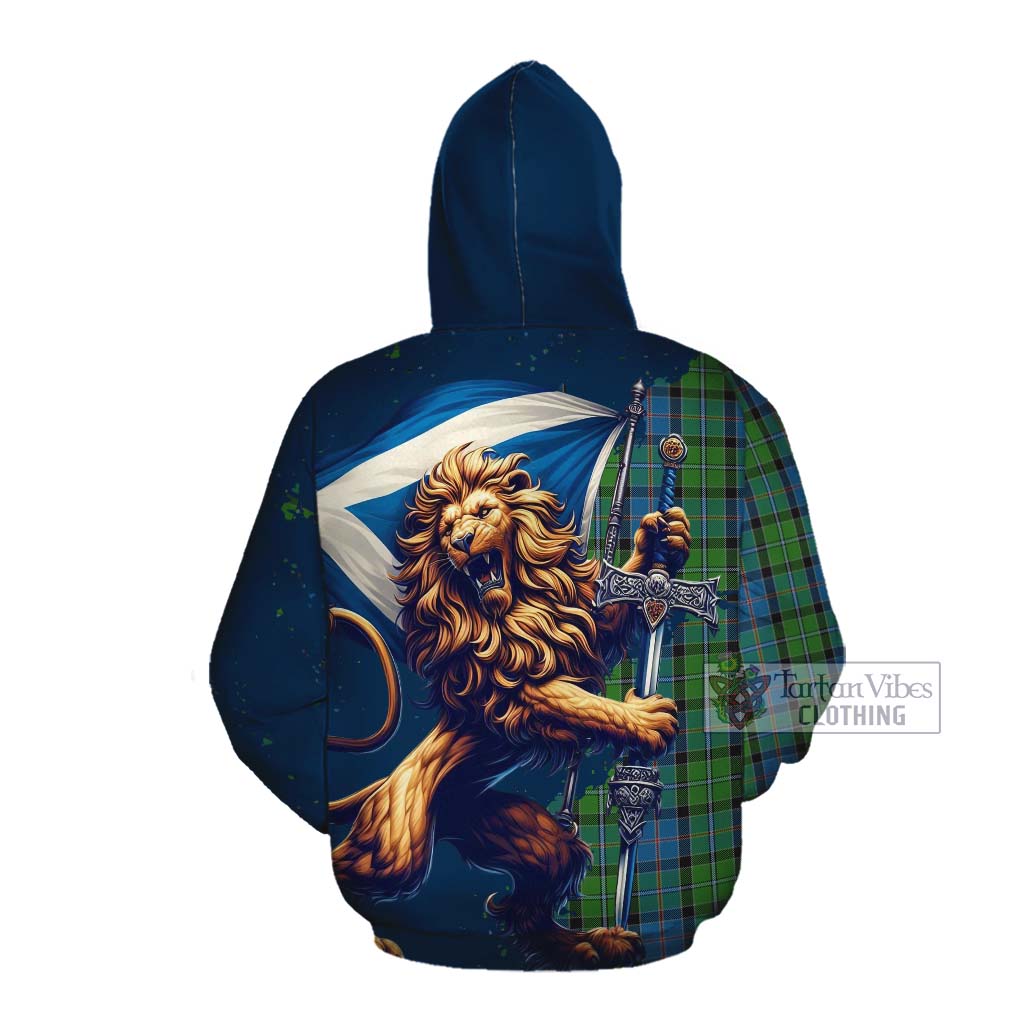 Tartan Vibes Clothing Stirling Tartan Family Crest Cotton Hoodie with Scottish Majestic Lion
