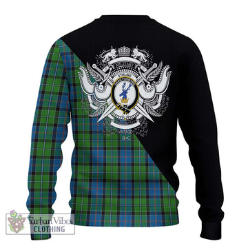 Stirling Tartan Knitted Sweater with Family Crest and Military Logo Style - Tartanvibesclothing Shop