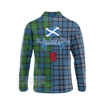 Tartan Vibes Clothing Stirling Tartan Long Sleeve Polo Shirt Happy St. Andrew's Day Half Tartan Style