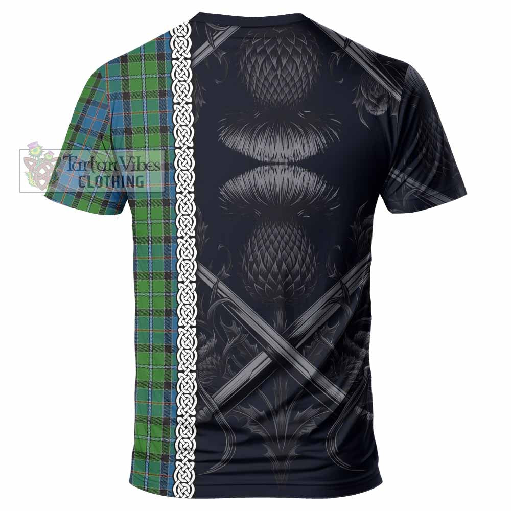 Tartan Vibes Clothing Stirling Tartan T-Shirt with Family Crest Cross Sword Thistle Celtic Vibes