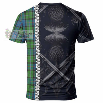 Tartan Vibes Clothing Stirling Tartan T-Shirt with Family Crest Cross Sword Thistle Celtic Vibes
