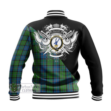 Stirling Tartan Baseball Jacket with Family Crest and Military Logo Style - Tartanvibesclothing Shop