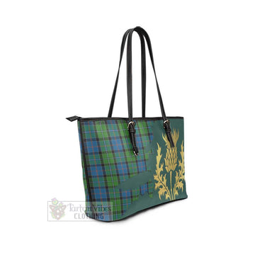 Tartan Vibes Clothing Stirling Tartan Leather Tote Bag Gold Thistle Style