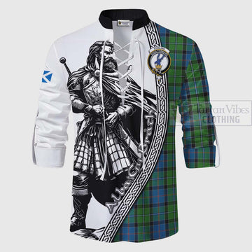 Tartan Vibes Clothing Stirling Tartan Clan Crest Ghillie Kilt Shirt with Highlander Warrior Celtic Style