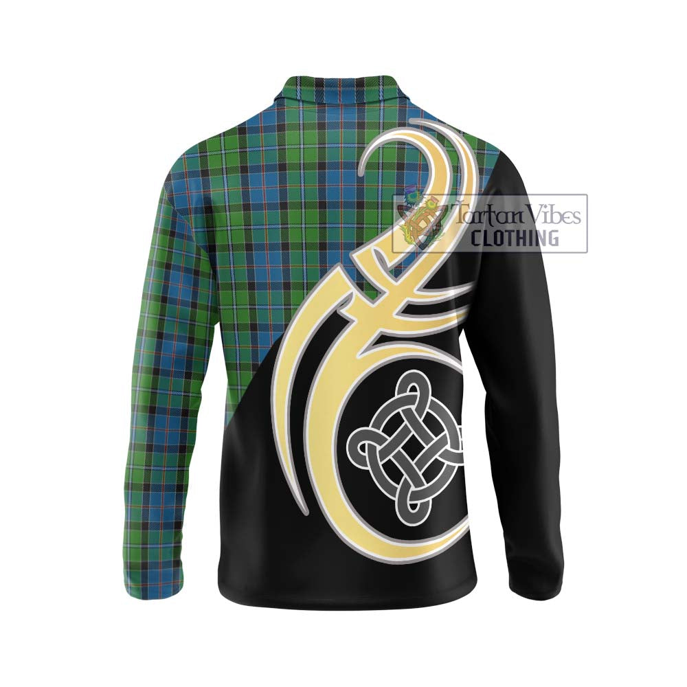 Stirling Tartan Long Sleeve Polo Shirt with Family Crest and Celtic Symbol Style - Tartan Vibes Clothing