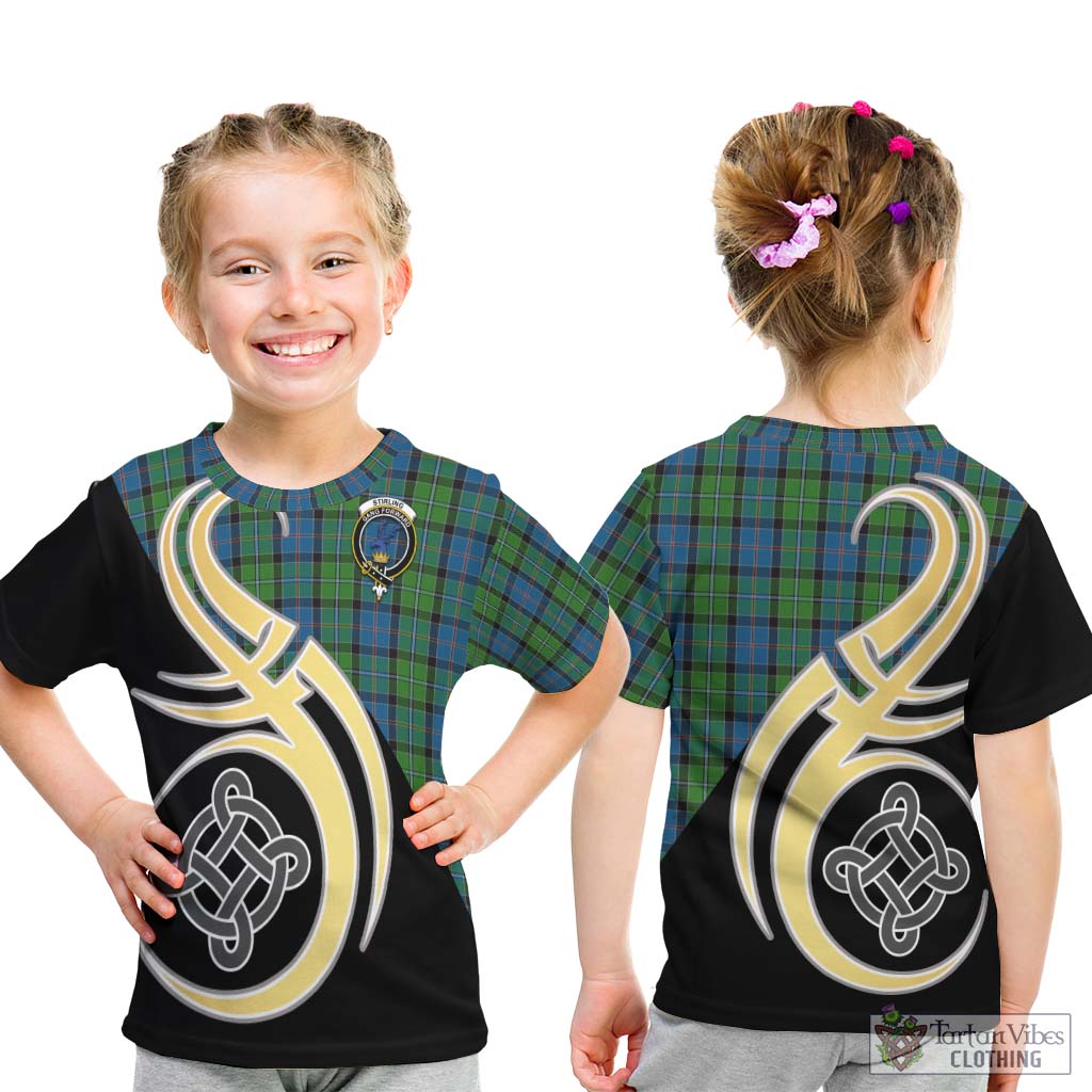 Stirling Tartan Kid T-Shirt with Family Crest and Celtic Symbol Style - Tartan Vibes Clothing