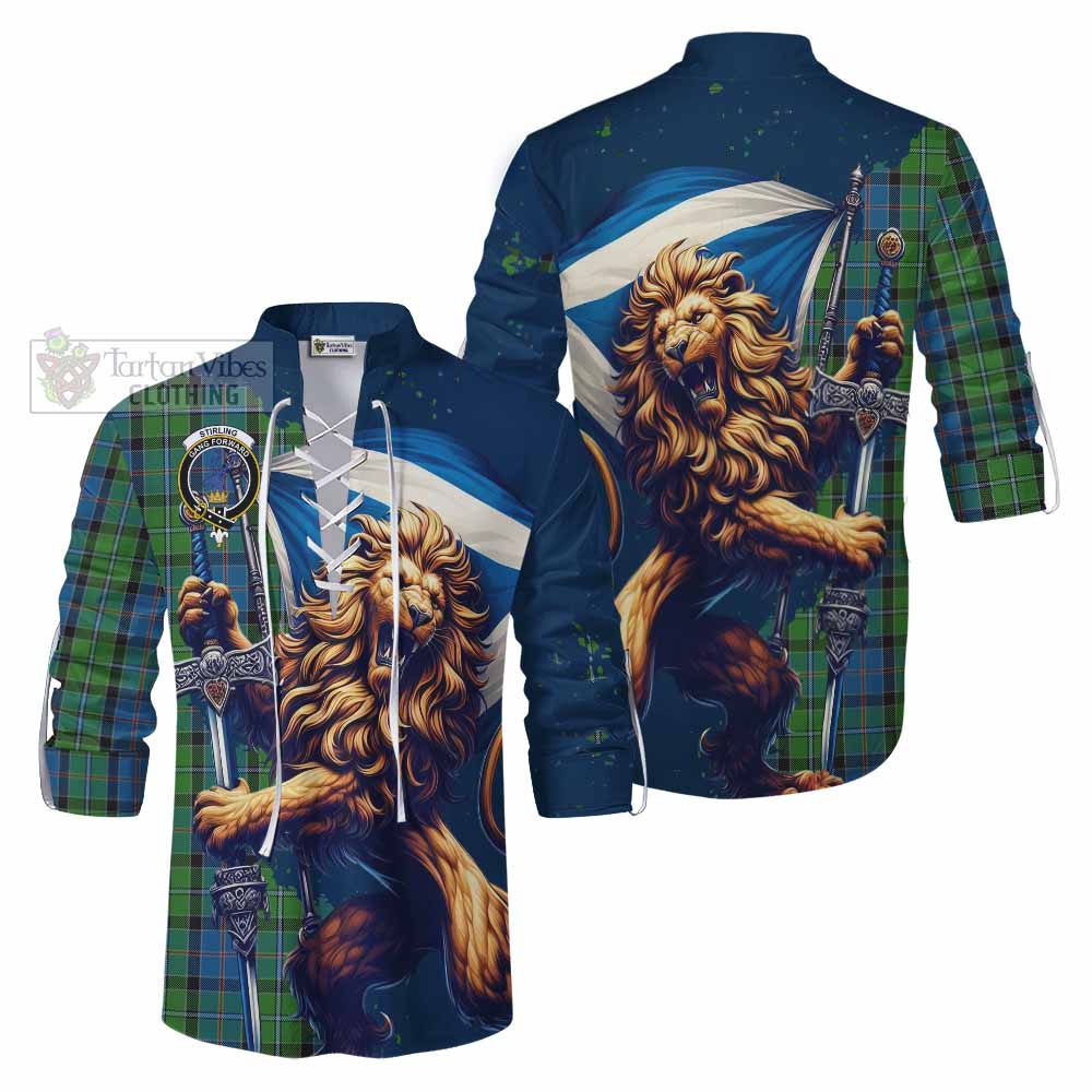 Tartan Vibes Clothing Stirling Tartan Family Crest Ghillie Kilt Shirt with Scottish Majestic Lion