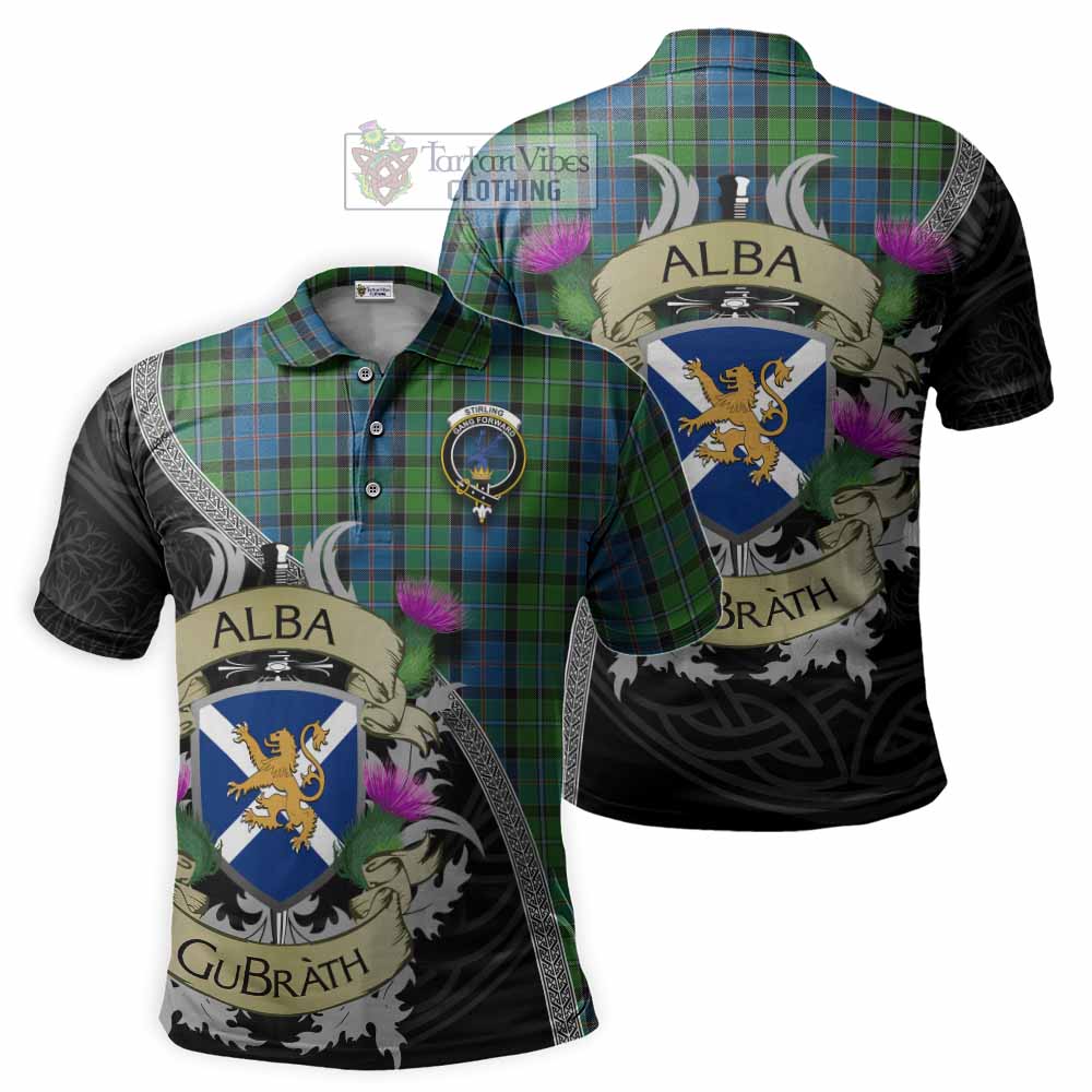 Tartan Vibes Clothing Stirling Tartan Family Crest Polo Shirt Lion Rampant Royal Thistle Shield Celtic Inspired