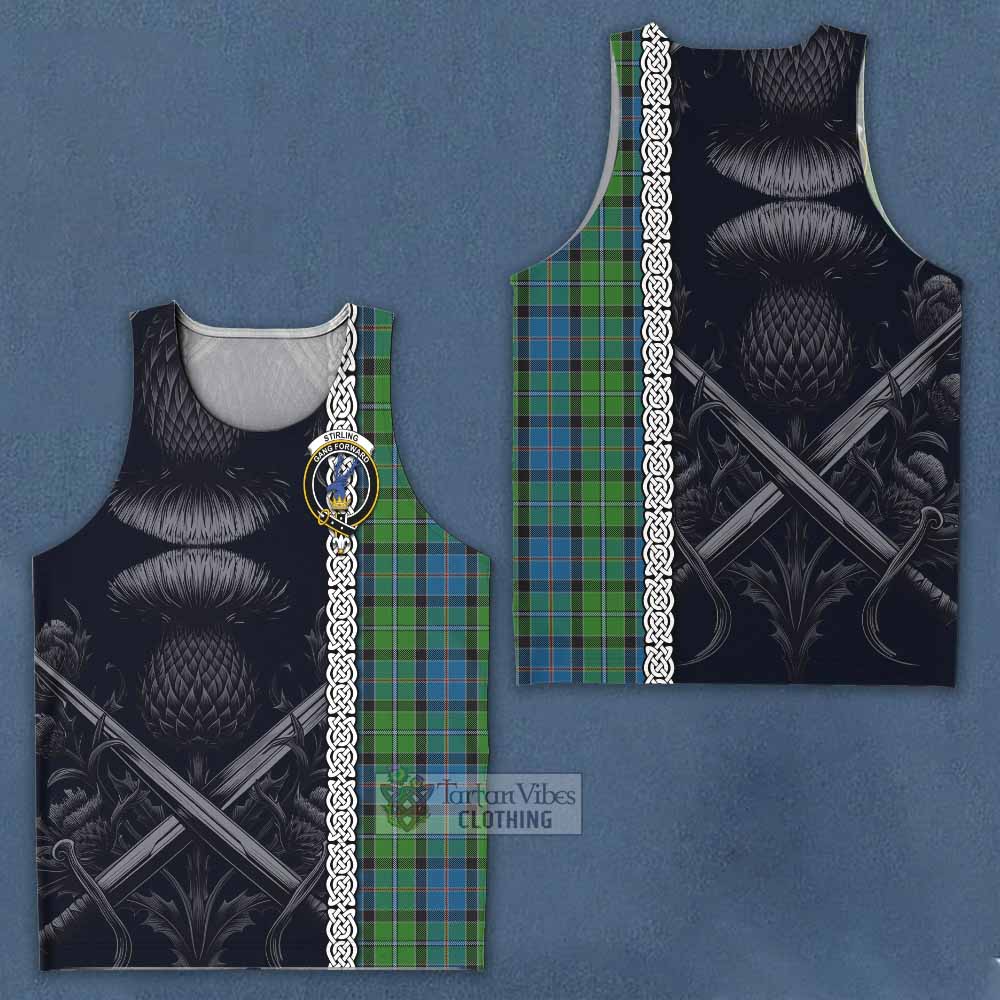 Tartan Vibes Clothing Stirling Tartan Men's Tank Top with Family Crest Cross Sword Thistle Celtic Vibes