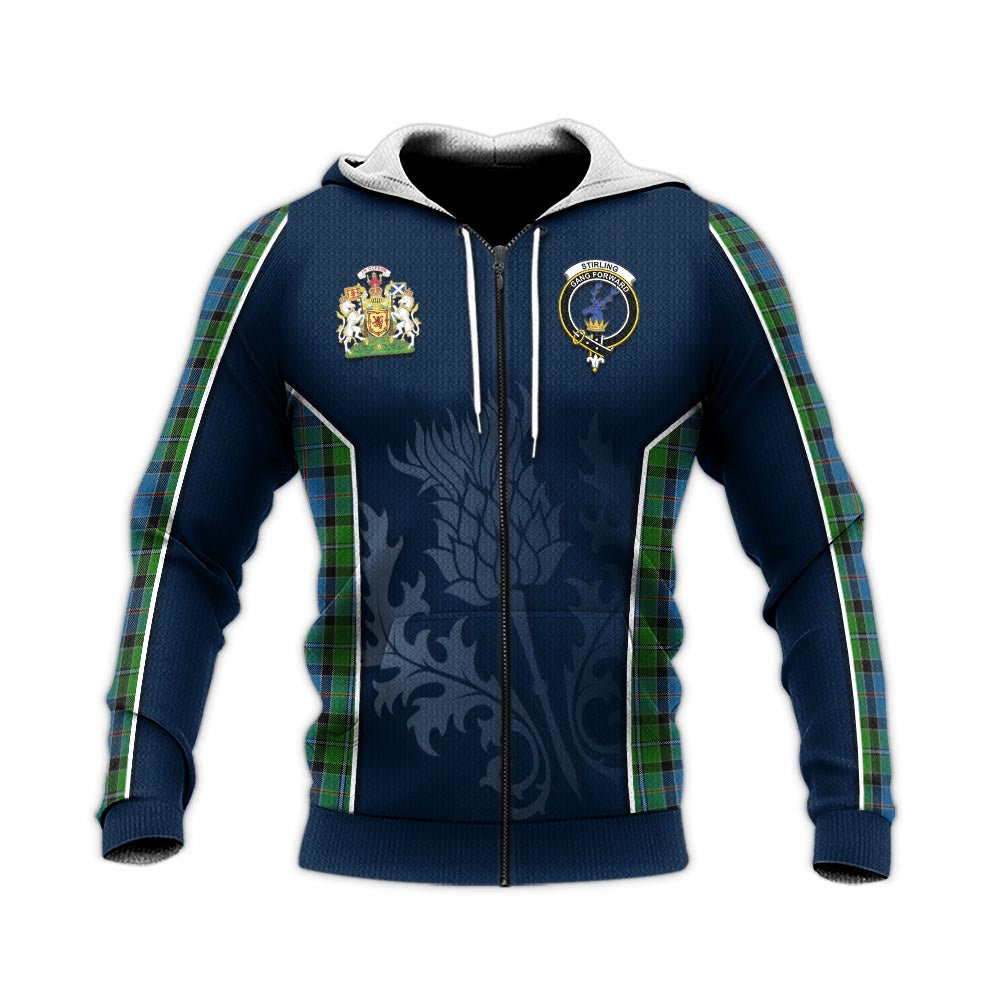 Tartan Vibes Clothing Stirling Tartan Knitted Hoodie with Family Crest and Scottish Thistle Vibes Sport Style