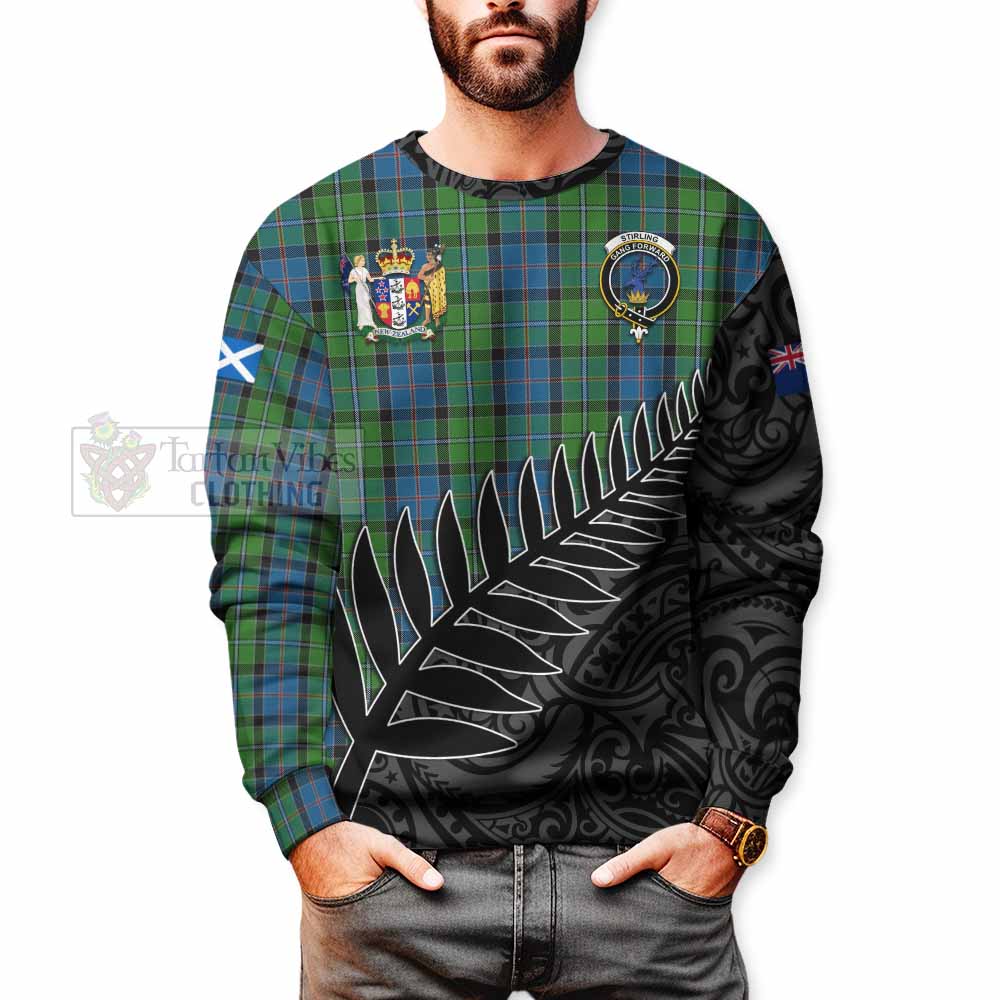 Tartan Vibes Clothing Stirling Crest Tartan Sweatshirt with New Zealand Silver Fern Half Style