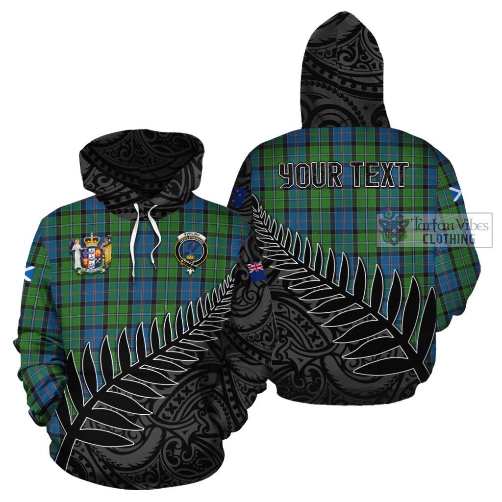 Tartan Vibes Clothing Stirling Crest Tartan Cotton Hoodie with New Zealand Silver Fern Half Style