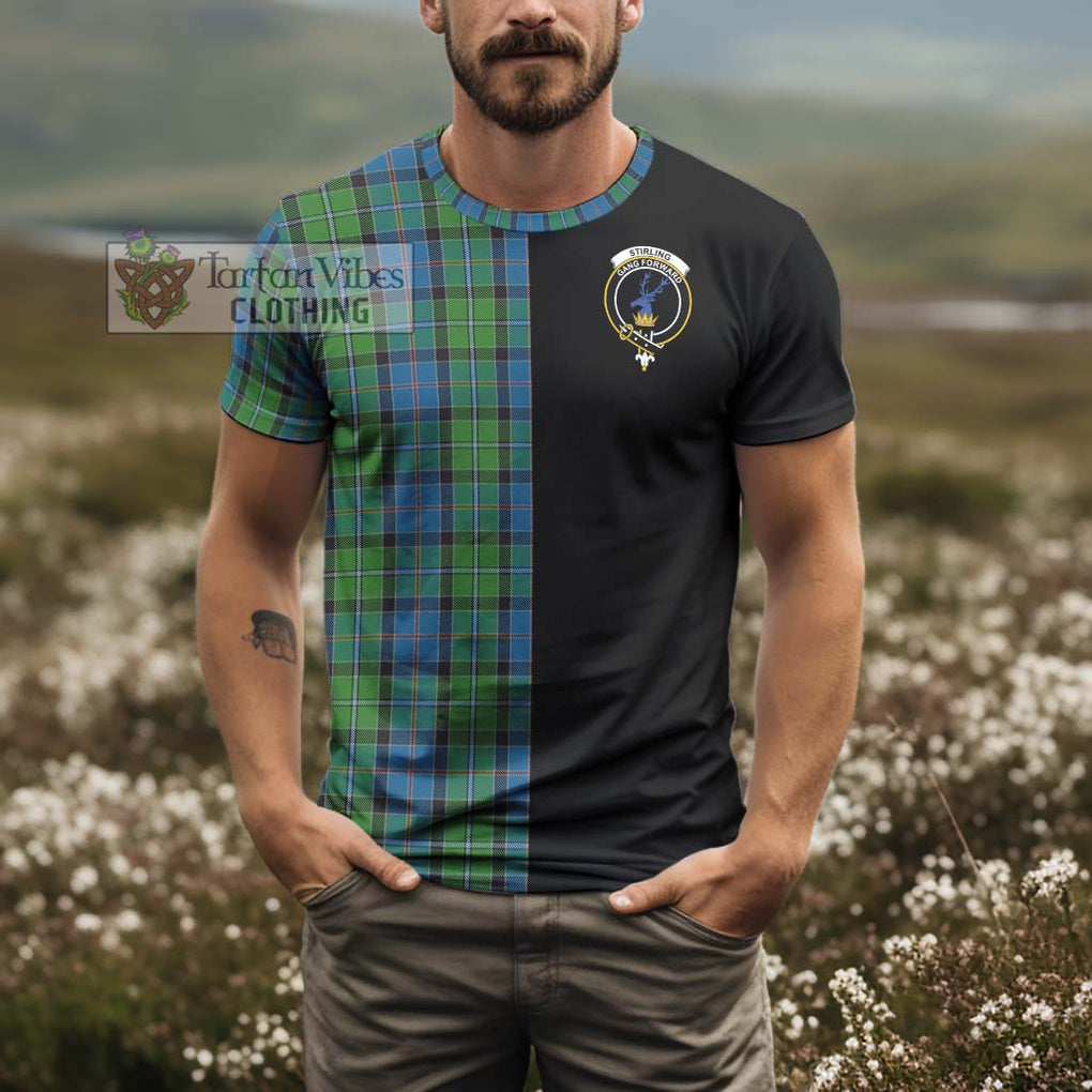 Stirling Tartan T-Shirt with Family Crest and Half Of Me Style - Tartanvibesclothing Shop