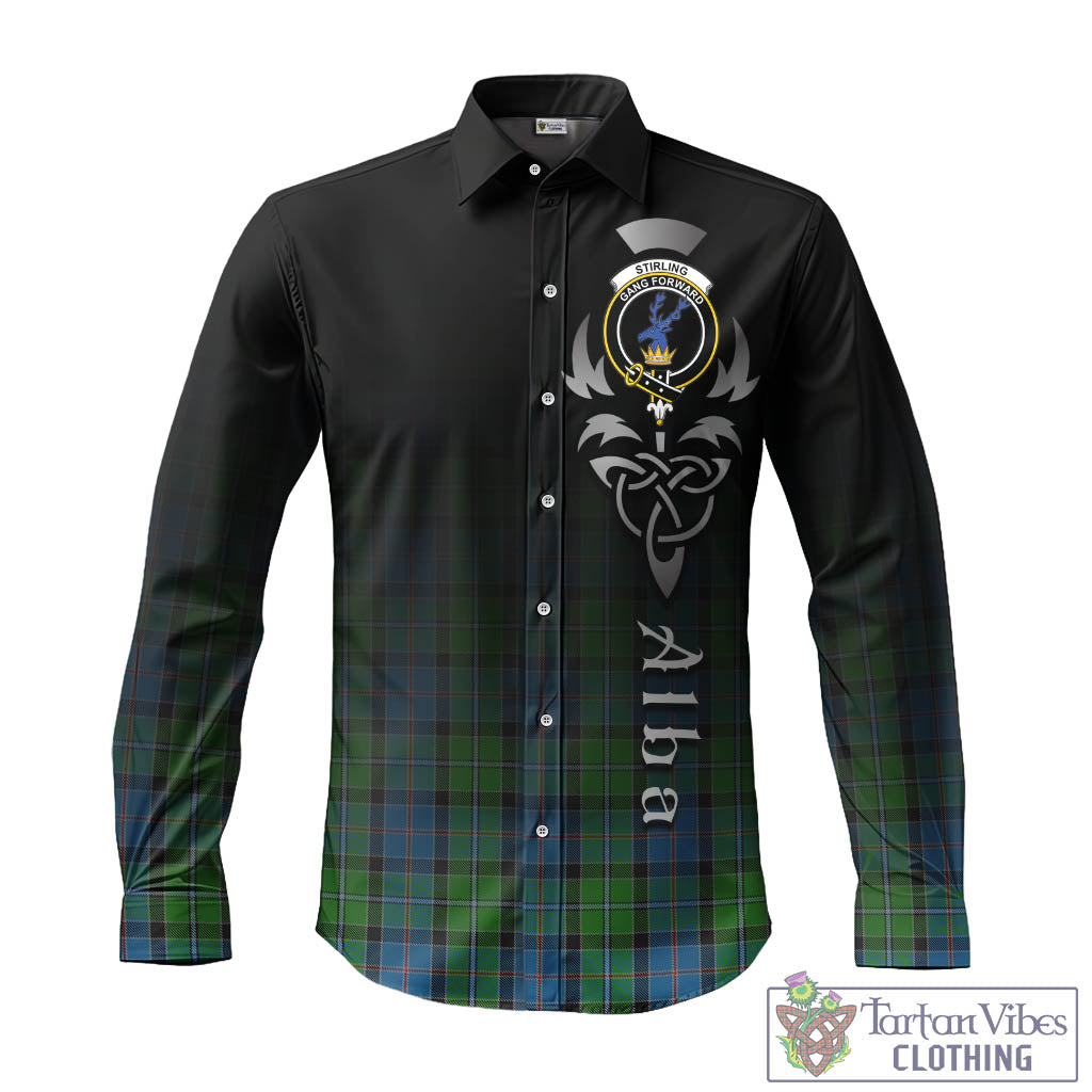 Tartan Vibes Clothing Stirling Tartan Long Sleeve Button Up Featuring Alba Gu Brath Family Crest Celtic Inspired