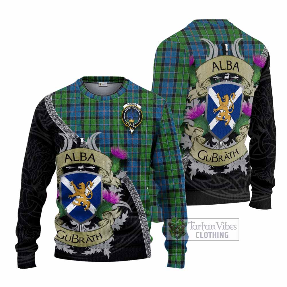 Tartan Vibes Clothing Stirling Tartan Family Crest Knitted Sweater Lion Rampant Royal Thistle Shield Celtic Inspired