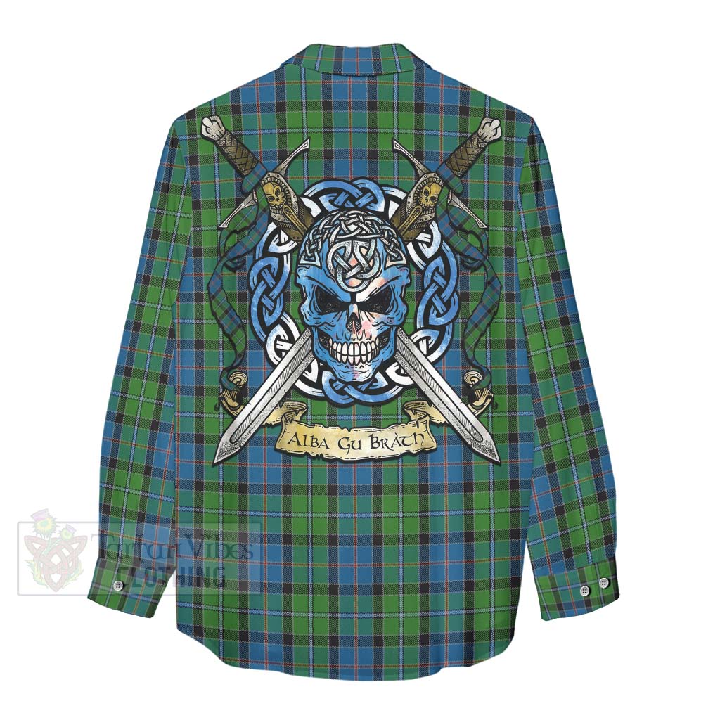 Tartan Vibes Clothing Stirling Tartan Women's Casual Shirt with Family Crest Celtic Skull Style