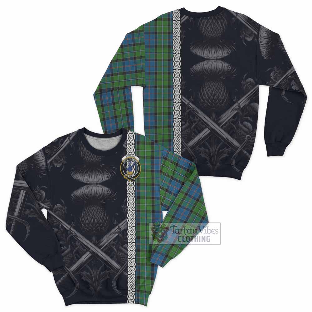 Tartan Vibes Clothing Stirling Tartan Sweatshirt with Family Crest Cross Sword Thistle Celtic Vibes