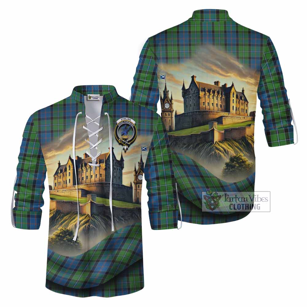 Tartan Vibes Clothing Stirling Tartan Family Crest Ghillie Kilt Shirt with Scottish Ancient Castle Style